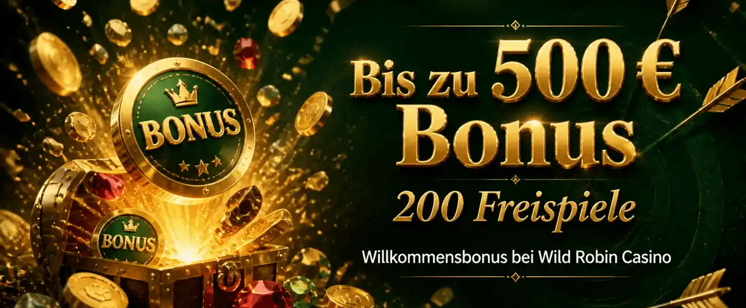 Wild Robin Casino Willkommensbonus - bis zu 500 € und 200 Freispiele für Neukunden