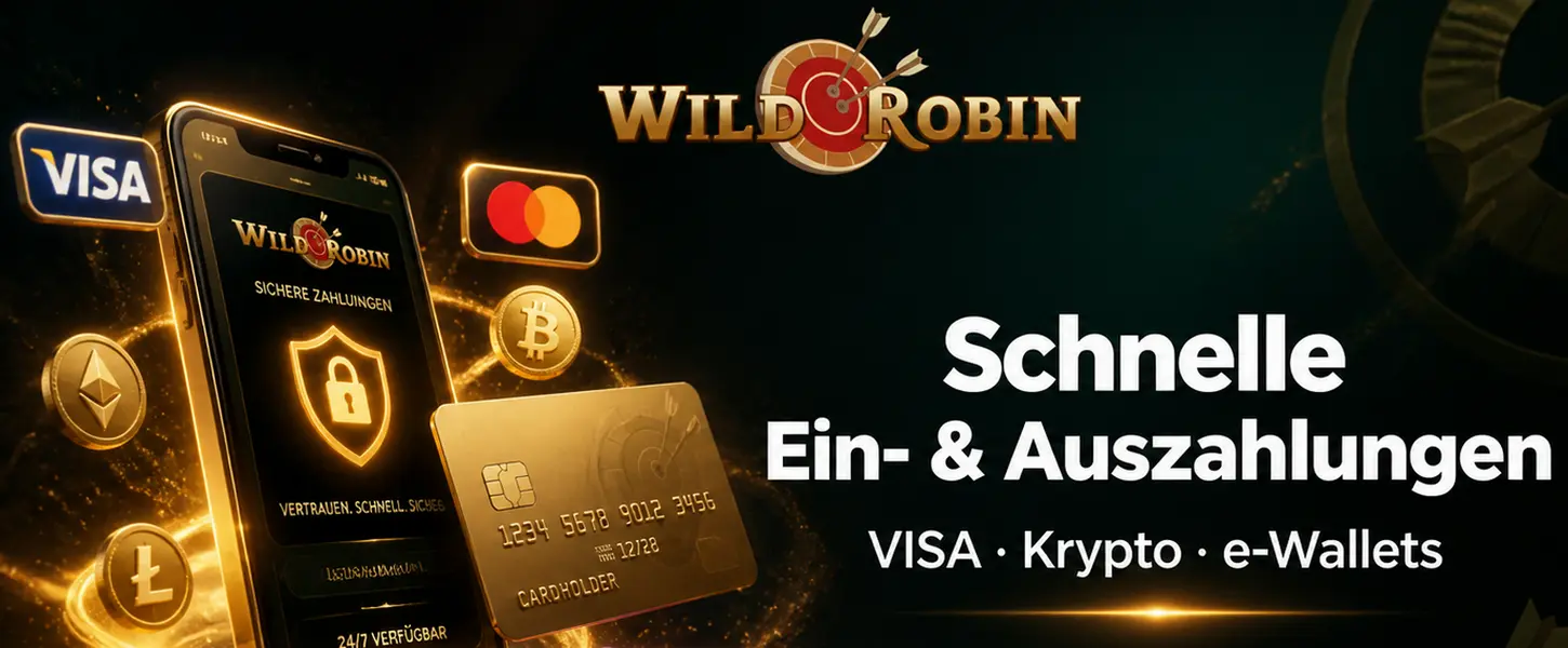 Wild Robin Casino Zahlungsmethoden - VISA, Krypto und e-Wallets für schnelle Einzahlungen